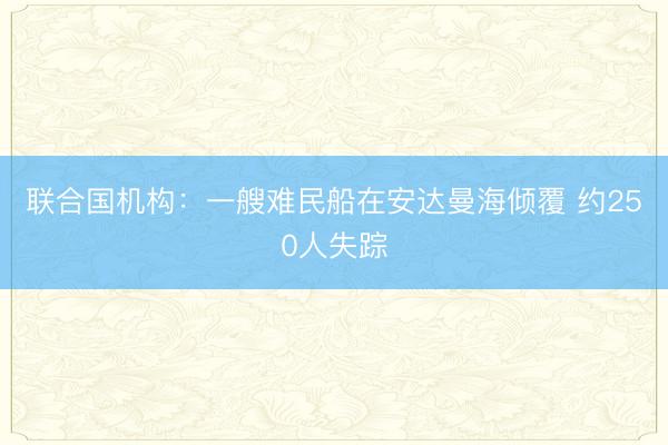 联合国机构：一艘难民船在安达曼海倾覆 约250人失踪