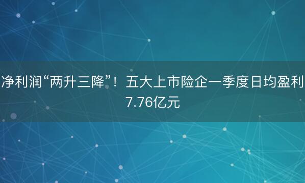 净利润“两升三降”！五大上市险企一季度日均盈利7.76亿元