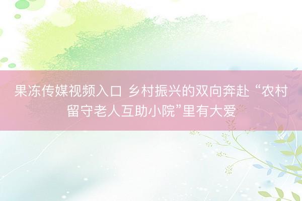 果冻传媒视频入口 乡村振兴的双向奔赴 “农村留守老人互助小院”里有大爱