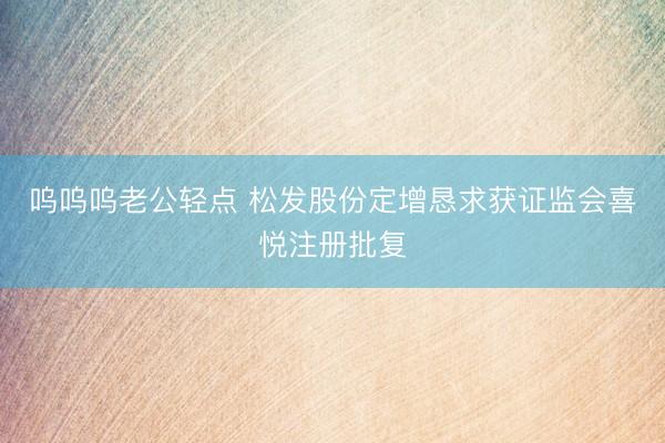 呜呜呜老公轻点 松发股份定增恳求获证监会喜悦注册批复