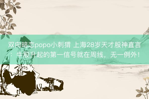 双向暗恋popo小刺猬 上海28岁天才股神直言:牛股升起的第一信号就在周线,无一例外!